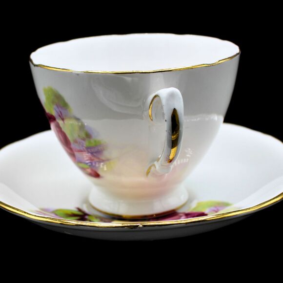 Vintage Royal Kent Teacup Saucer Set Made in England Rose Pattern 8263 Gold Trim - Picture 6 of 8
